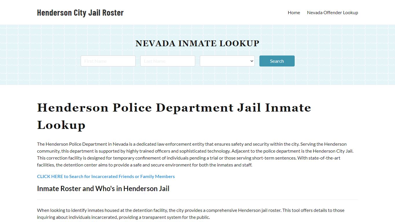 Henderson Police Department & City Jail, NV Inmate Roster, Arrests ...